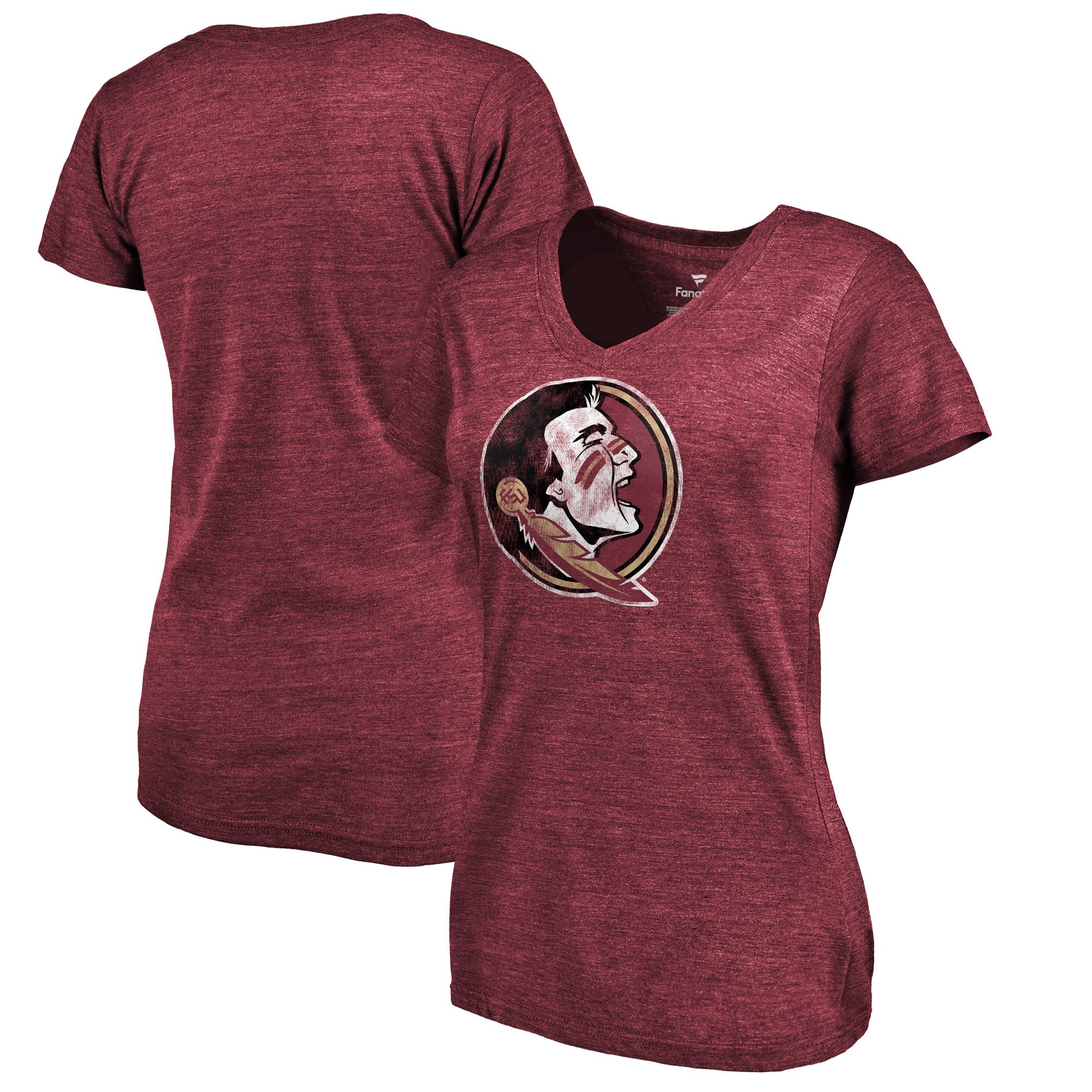 2020 NCAA Fanatics Branded Florida State Seminoles Women Heathered Garnet Classic Primary TriBlend VNeck TShirt